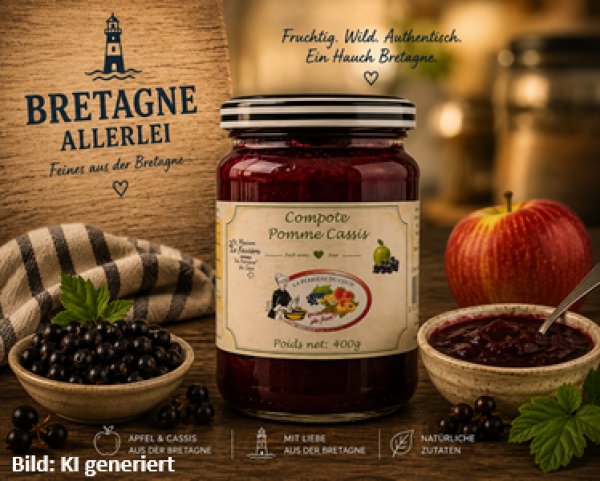 Nahaufnahme des Kompotts mit sichtbaren Fruchtstücken